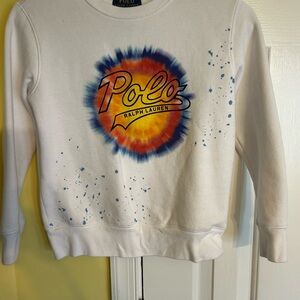 Polo by Ralph Lauren Kids White Sweatshirt with Blue and Orange Logo.